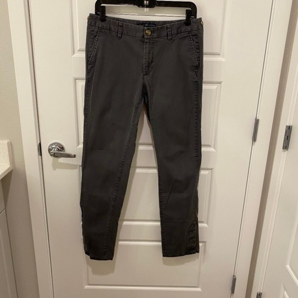 Gap Gapstretch Pants Dark Gray Size 8 Button Ankle Vent Adjustable Waist Chino